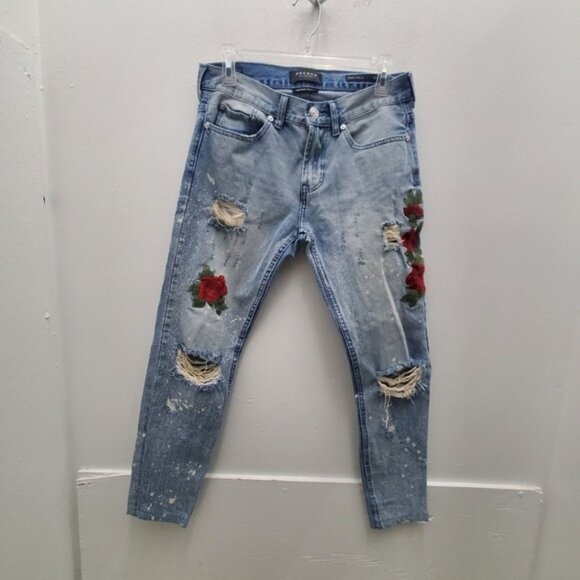 Pac Sun Embroidered Patches Paint Bleach Distressed Jeans /Unisex - Picture 9 of 9